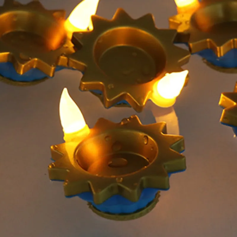 A84E-12Pcs LED Candle Water-Activated Floating Oil Lamp - Indian Style Waterproof Diya For Home Decor