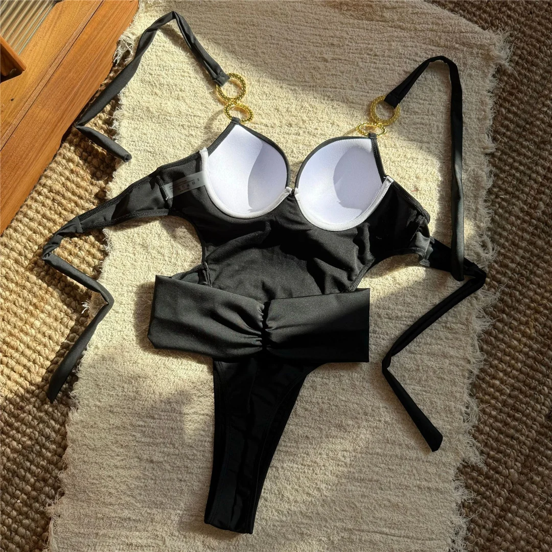 Sexy Neckholder-Badeanzug mit Gürtel, Bügel-Badeanzug für Damen, einteiliger Badeanzug, hoch geschnittene Beine, Mini-Tanga, Badebekleidung, Badeanzug, Modell V6620 – Detail 14
