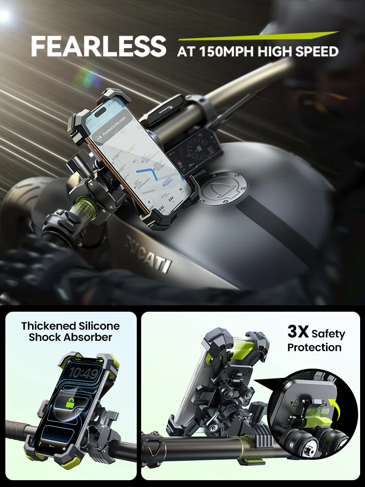 Support de téléphone pour vélo Joyroom 360 °   Support universel pour moto, support antichoc pour téléphone portable de 4,7 à 7 pouces