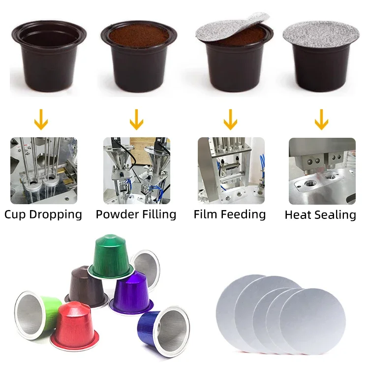 Automatic rotary k cup nespresso coffee pod making filling sealing machine