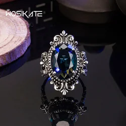 WOSIKATE-anillo Vintage de Plata de Ley 925 para mujer, joyería de boda con zafiro ovalado, piedras preciosas, joyería fina femenina, regalos de fiesta