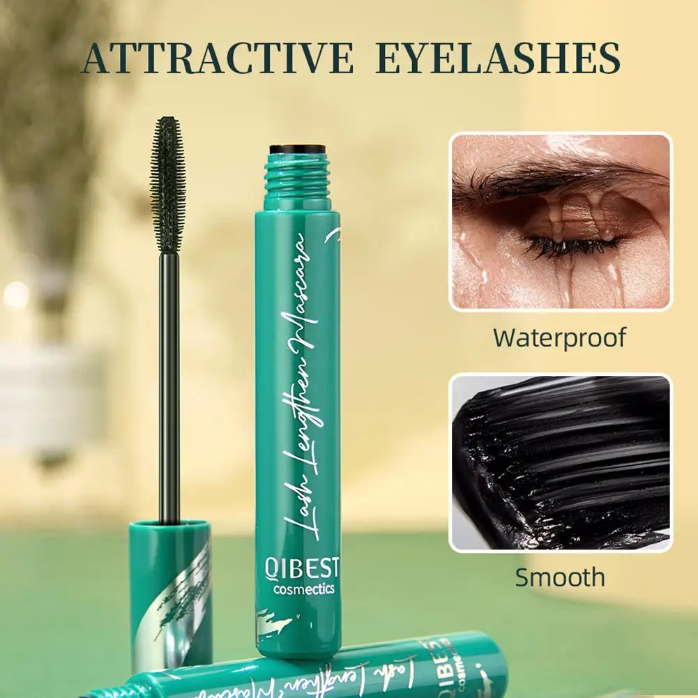 QIBEST 5D czarny tusz do rzęs wydłużający rzęsy długotrwały, odporny na pot czarny jedwabny makijaż z włókna uroda koreańskie kosmetyki