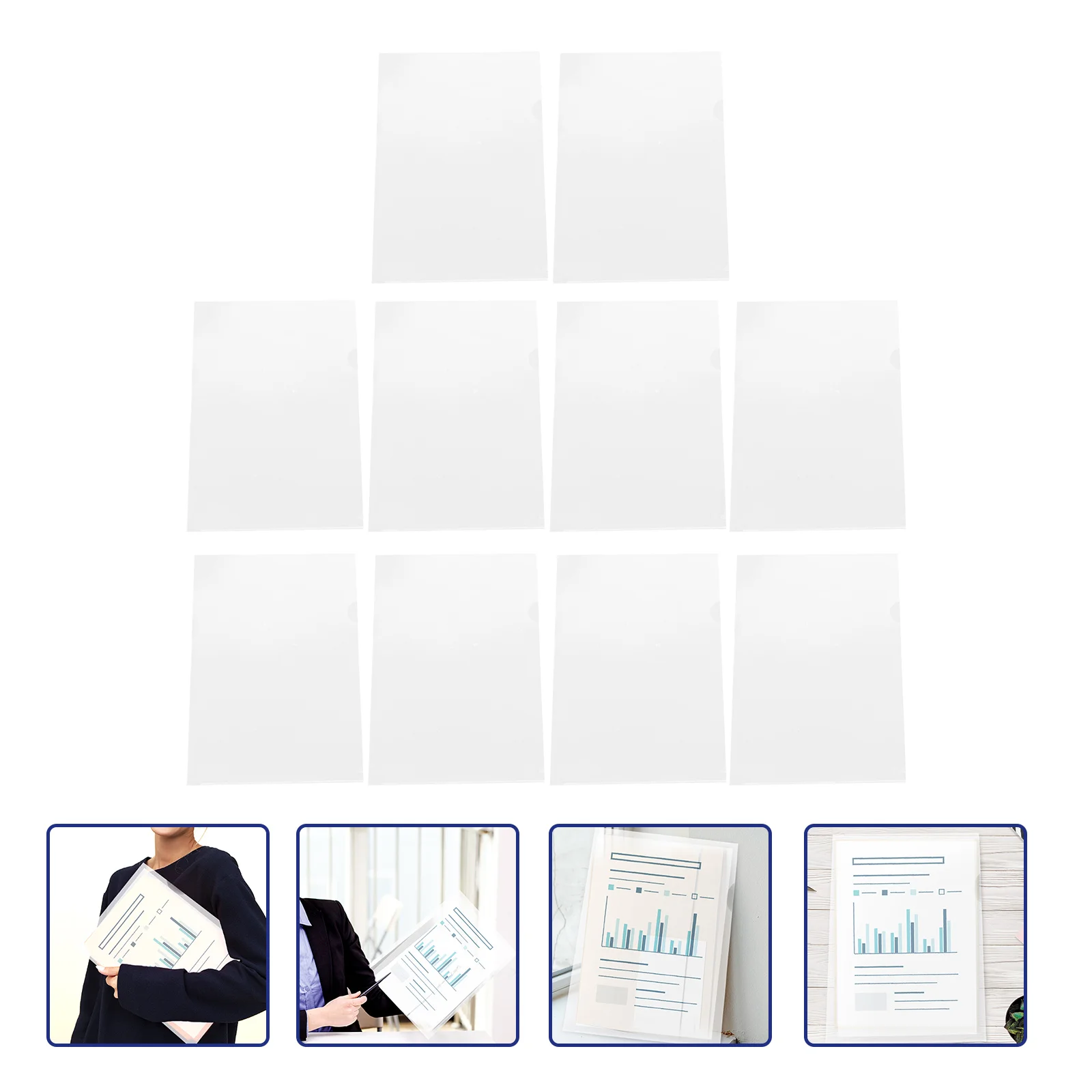 

100pcs Plastic File Water-Resistant Document Folders For Office School Storage L-Shaped Portable File Bag Transparent