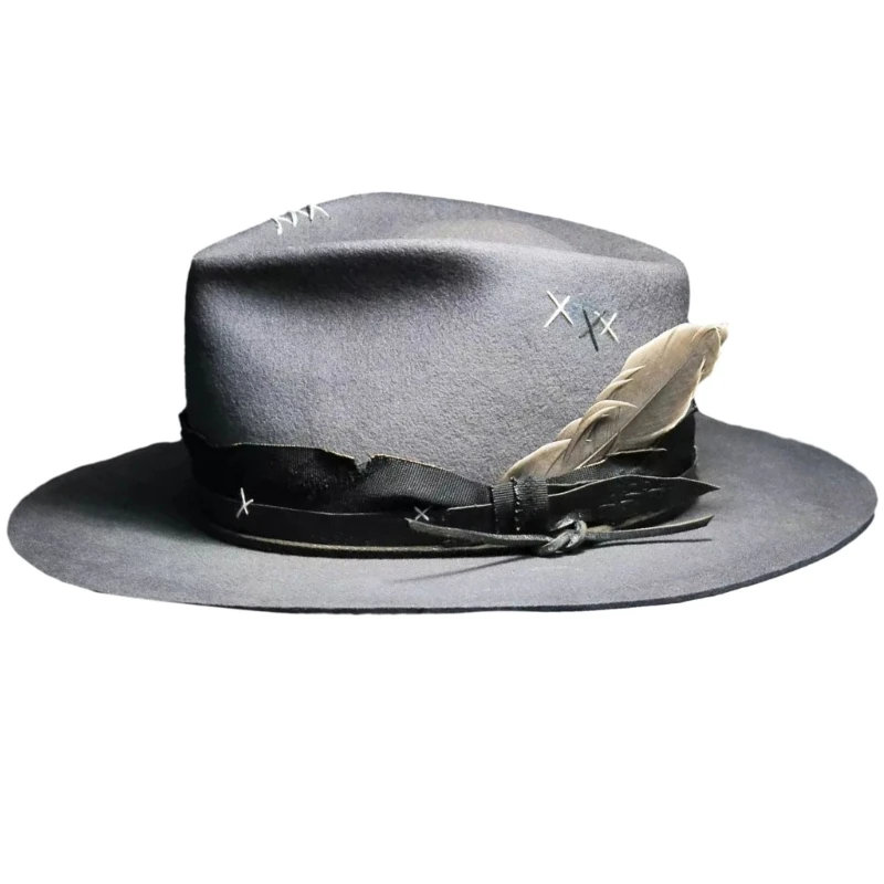 New British Hat for Male Ladies Distressed Carnivals Woolen Hat Winter Autumn Hat with Feather Designed