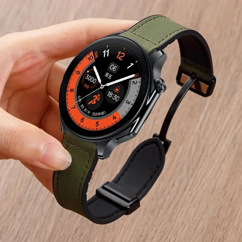 Кожаный + силиконовый ремешок 22 мм для OnePlus Watch 3 2 2R/OnePlus 46 мм Магнитный ремешок для OPPO Watch 4 Pro X X2 Correa Realme S2 3Pro