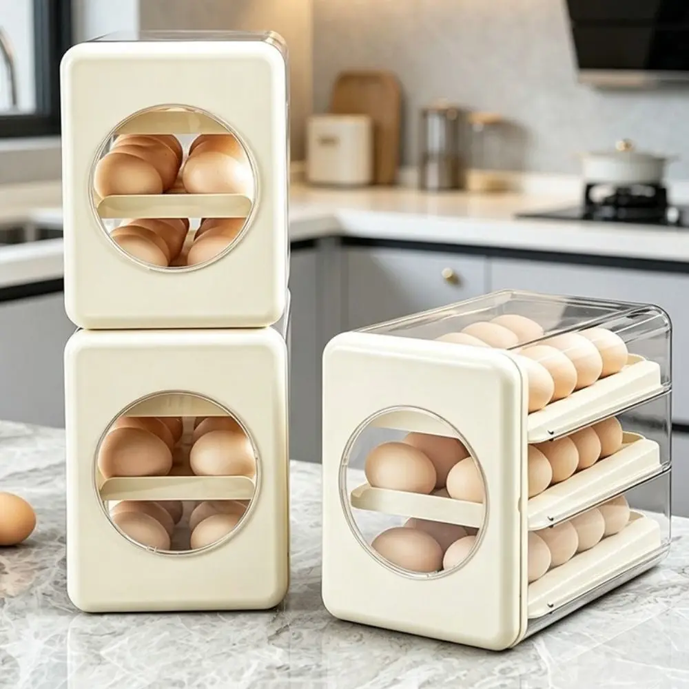 Visible 3 Tier Egg Storage Box Transparent PET Refrigerator Egg Organizer Large Capacity Drawer Type Egg Container for Household