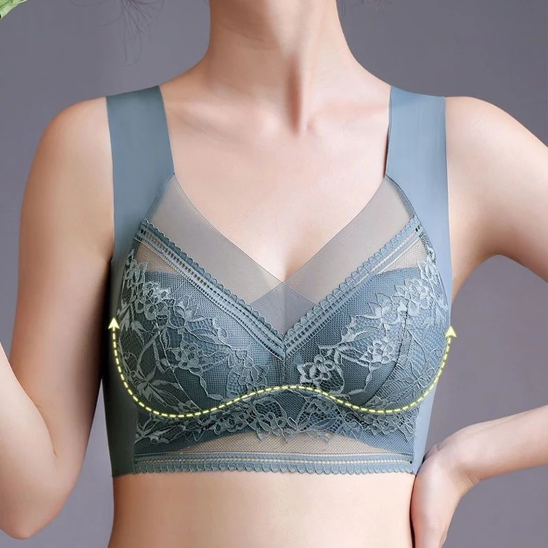 여성용 얇은 스타일 오버사이즈 속옷, 스틸 링 없는 편안한 속옷, 프론트 버클, 처짐 방지, 전통 엄마 브래지어