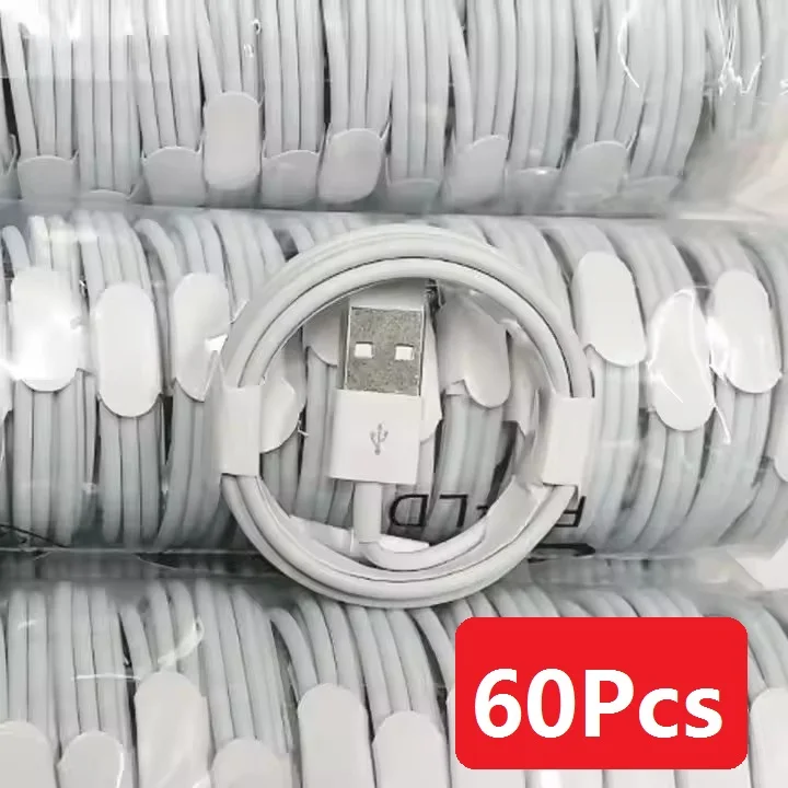 60Pcs For Apple Phone USB Charger Cable iPhone 14 8 7 6S Plus X XR XS 11 12 13 Pro Max iPad 9 Fast Charging 1m