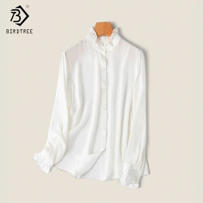 

Birdtree,OEKO-TEX 100% Mulberry Silk Blouse,Women Full Sleeve Solid Loose Commuting Shirt,2025 Spring Autumn New Tops T5O109JF