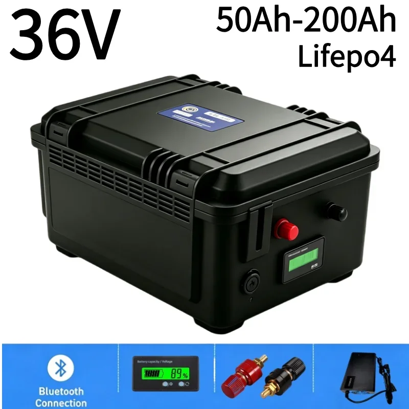 36V LiFePO4 Battery Pack 50Ah-200Ah With Bluetooth BMS & Matching Charger Deep Cycle Battery For Fishing Boat Golf Cart RV Off-R