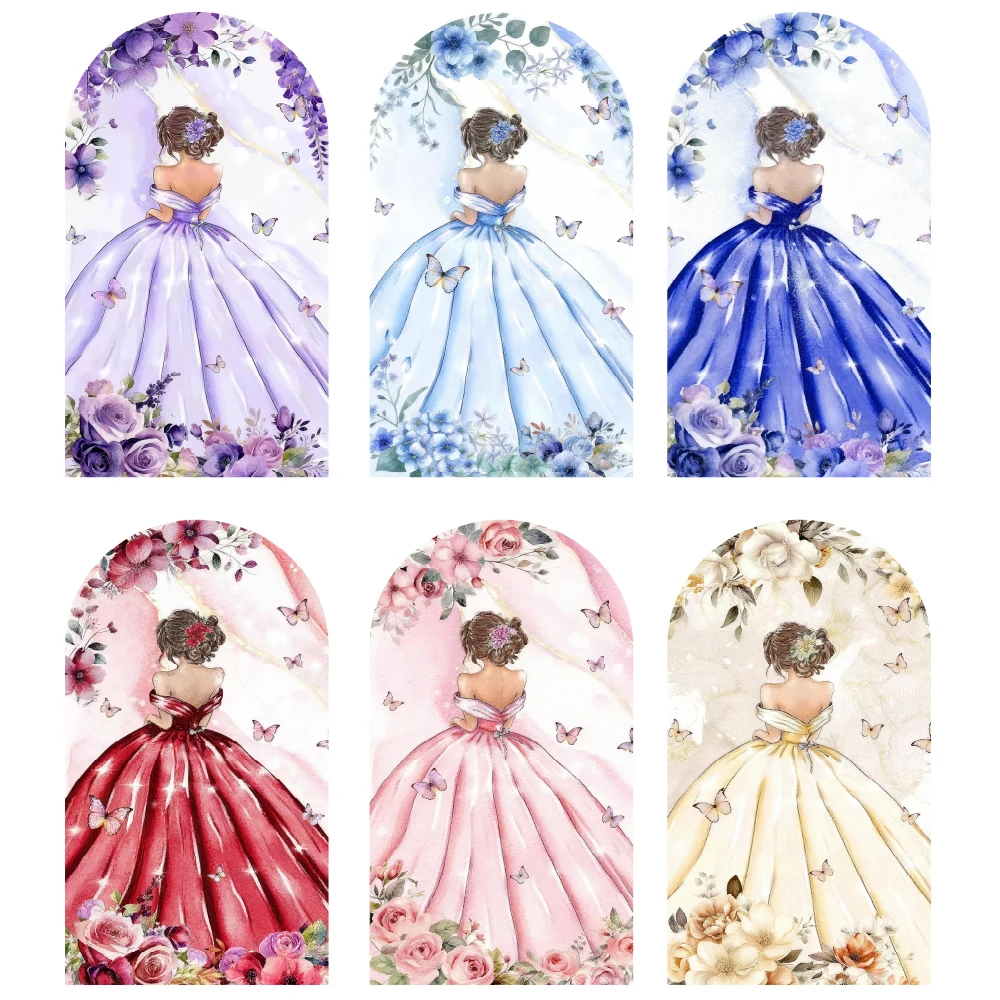 

Quinceanera Arch Backdrop Girl 15th Birthday Custom Name Princess Sweet Dress Party Decoration Flowers Photography Background