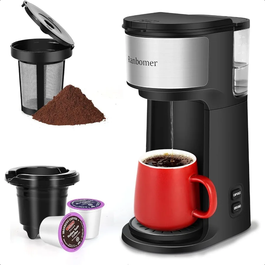 

K Cup Coffee Maker Single Serve coffee hine or Ground Coffee hine 2 in 1 6 to 14 Oz Brew Sizes Mini One Cup Coffee Maker with S
