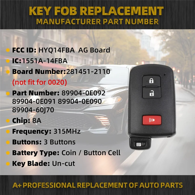 

NEW-Key Fob Replacement For Toyota Highlander Land Cruiser 4Runner Tacoma Sequoia HYQ14FBA 281451-2110 3 Buttons