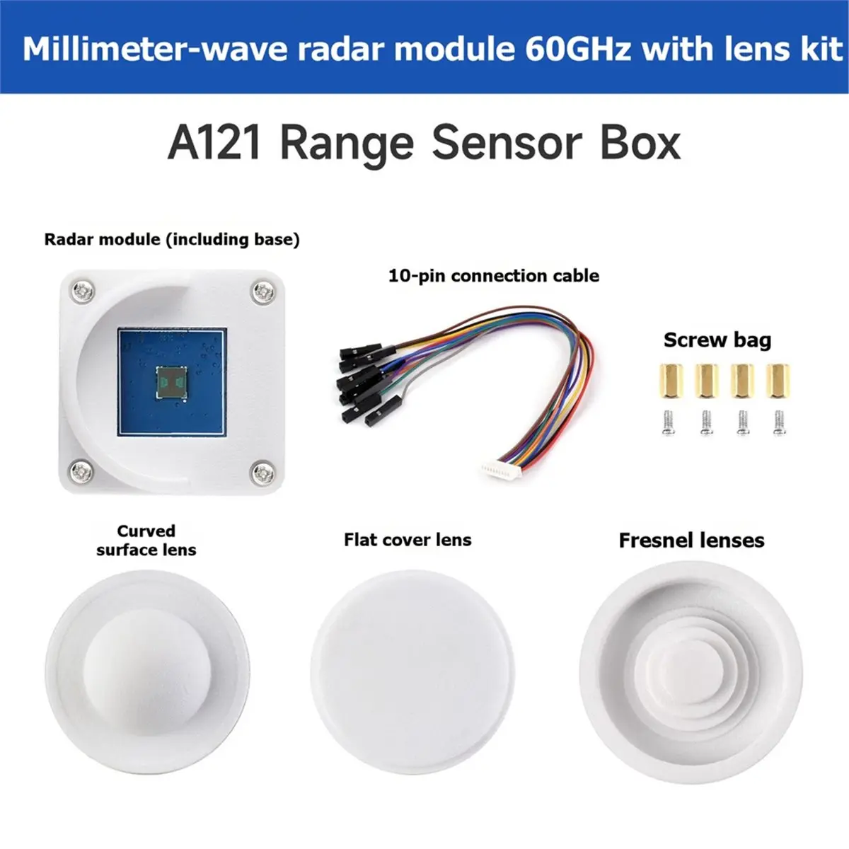 A10I  A121 Range Sensor 60GHz Millimeter-Wave Range Module with Fresnel Lens for Human Presence and Motion Detection