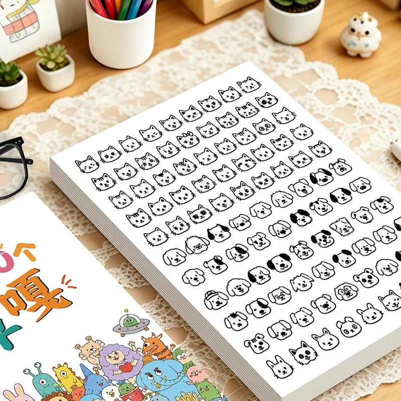 1/2pcs Emoticon Coloring Book, Themed Sketches, Adult Graffiti, Simple Drawing Pen Control & Grid Drawing Practice Workbook