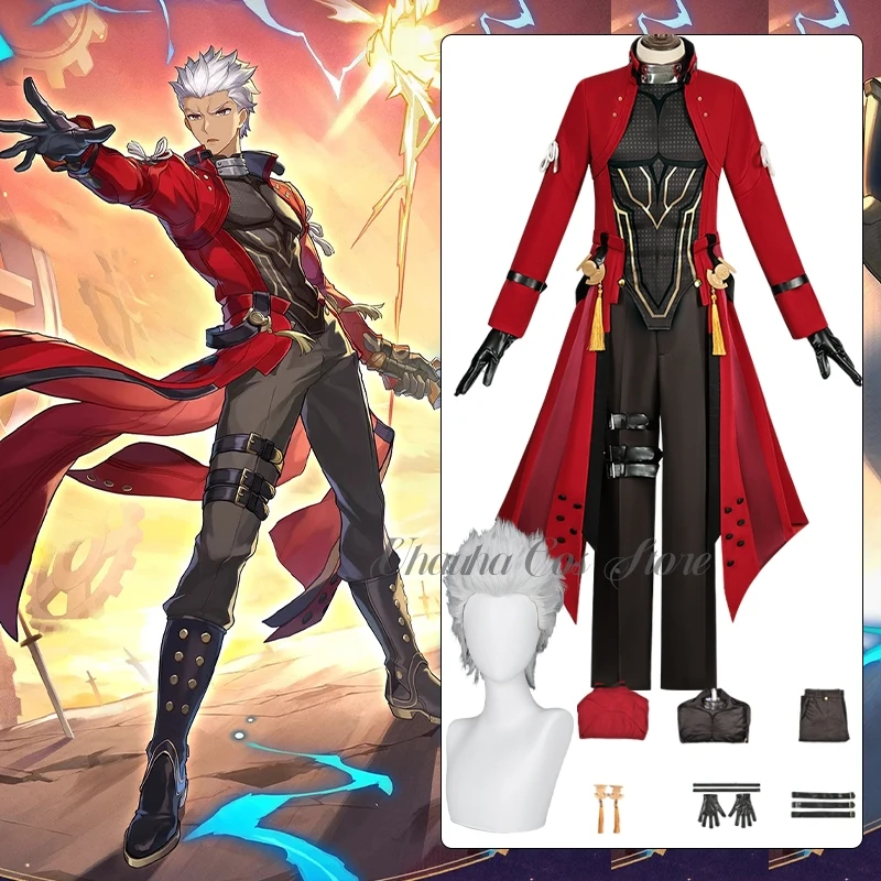 Archer Cosplay Honkai: Star Rail Fate Stay Night ssiUnifom Vintage Trench Coat Gótico Masculino Terno Vermelho Ternos de RPG