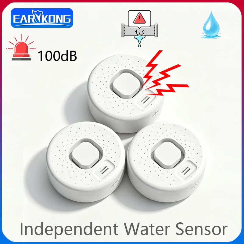 Independent Water Leakage Sensor High Decibel Audible Buzzer Alarm Standalone Water Overflow Drip Detector for Bathroom Kitchen
