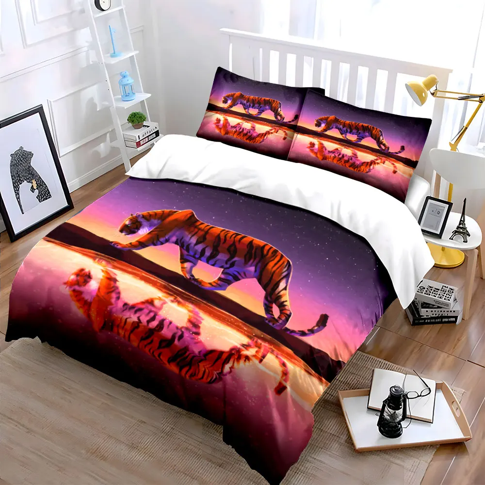 Graceful Tiger at Dusk Reflection Printed Duvet Cover Set1 Duvet Cover+2 PillowcaseMulti Size Bedroom Bedding Decor