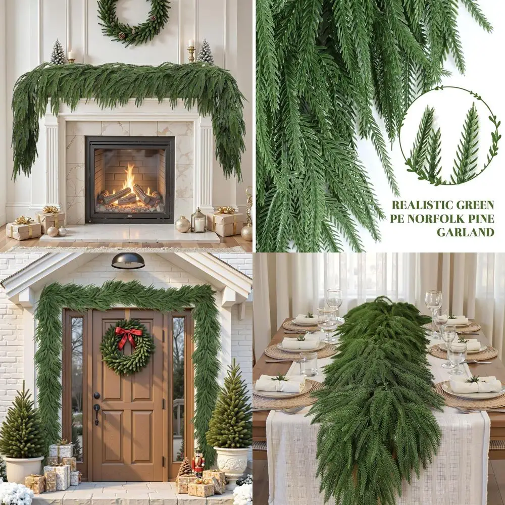 

Artificial Christmas Garland - Real Touch Norfolk Pine, Ideal for Mantle, Table, Fireplace, Indoor & Outdoor Decorations