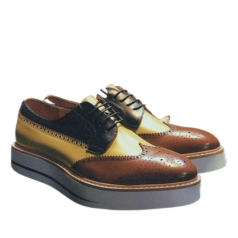 

British Brock Carved Shoes for Men's Hand Sewn Wedding Genuine Leather Business Leisure Thick Bottom Height Increasing Shoes Man