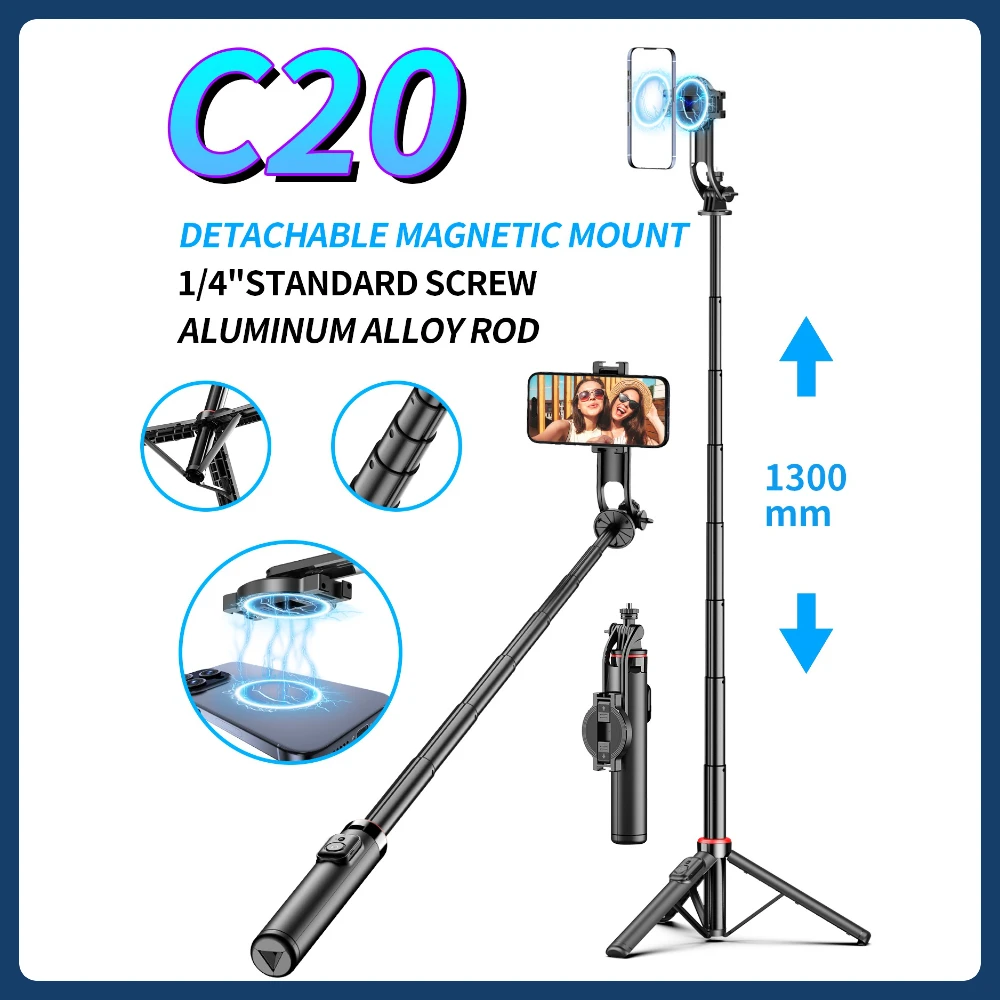 

Магнитная палка для селфи из алюминиевого сплава C20, штатив для IPhone Magsafe, резьба 1/4 дюйма, Palo для селфи для смартфона и экшн-камеры 1,3 м