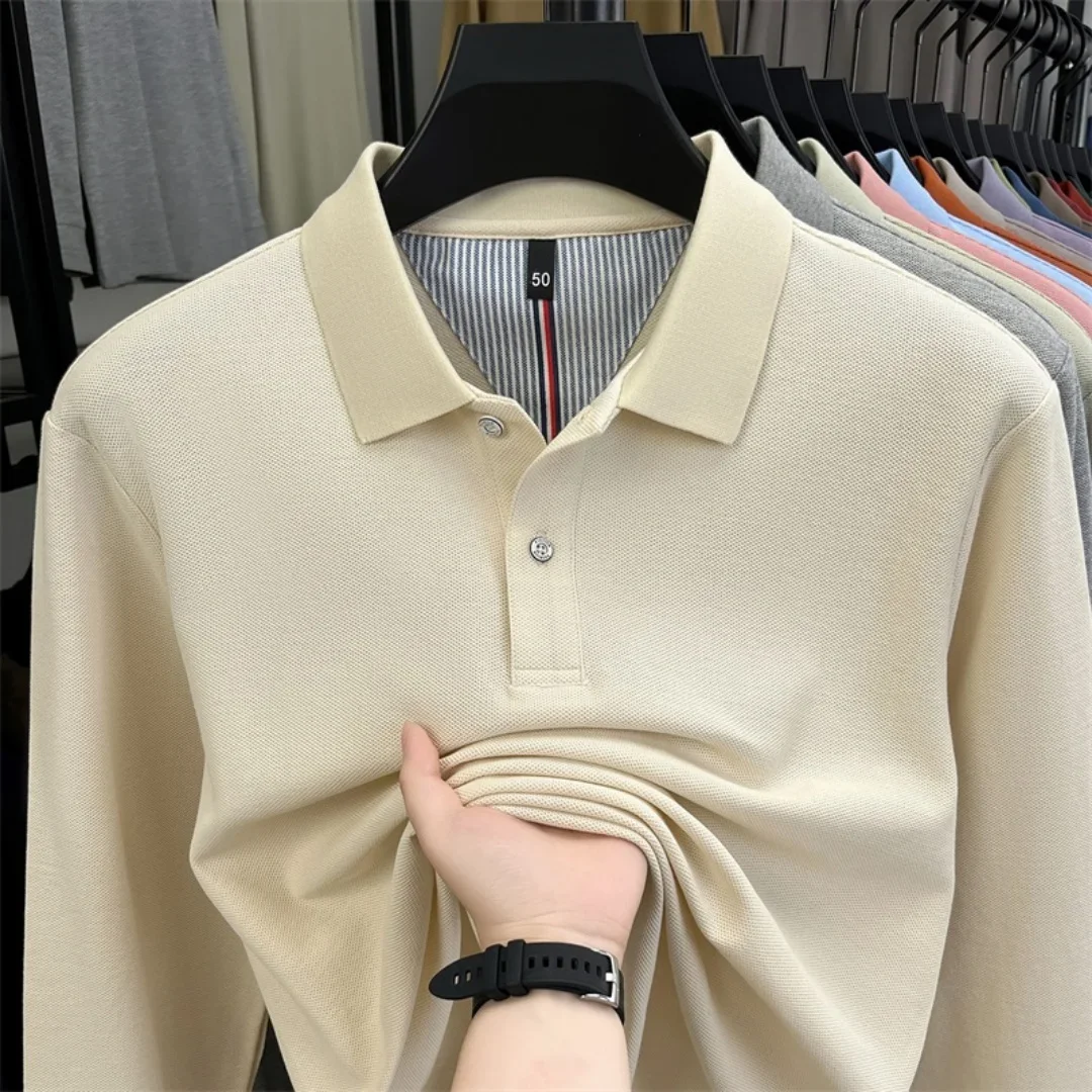 100% reine Baumwolle, hochwertiges Marken-Poloshirt für Herren mit langen Ärmeln, modisches Luxus-Golfshirt mit Stickerei für Herbst und Winter, lässiges T-Shirt. – Detail 19