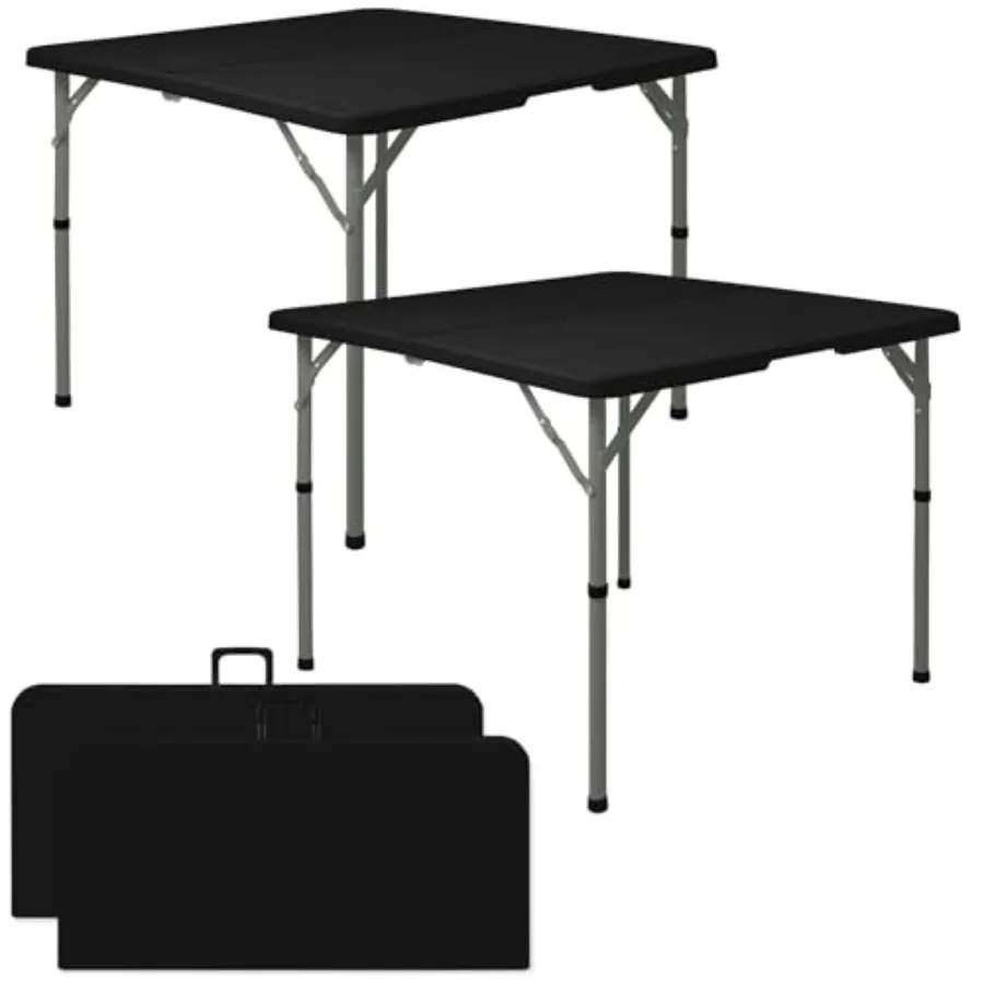 

Set of 2 Square Folding Tables 34in Multi-Functional Portable with Carrying Handle for Indoor Outdoor Camping Picnic Office Par