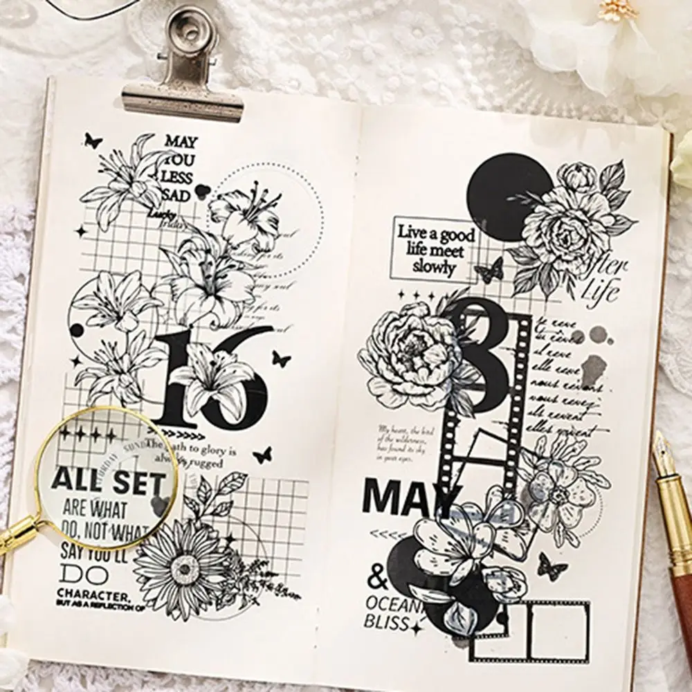 6 рулонов ленты в стиле ретро с цветочным принтом, романтическая лента для скрапбукинга «сделай сам», водонепроницаемая клейкая лента для домашних животных, креативная подарочная упаковка