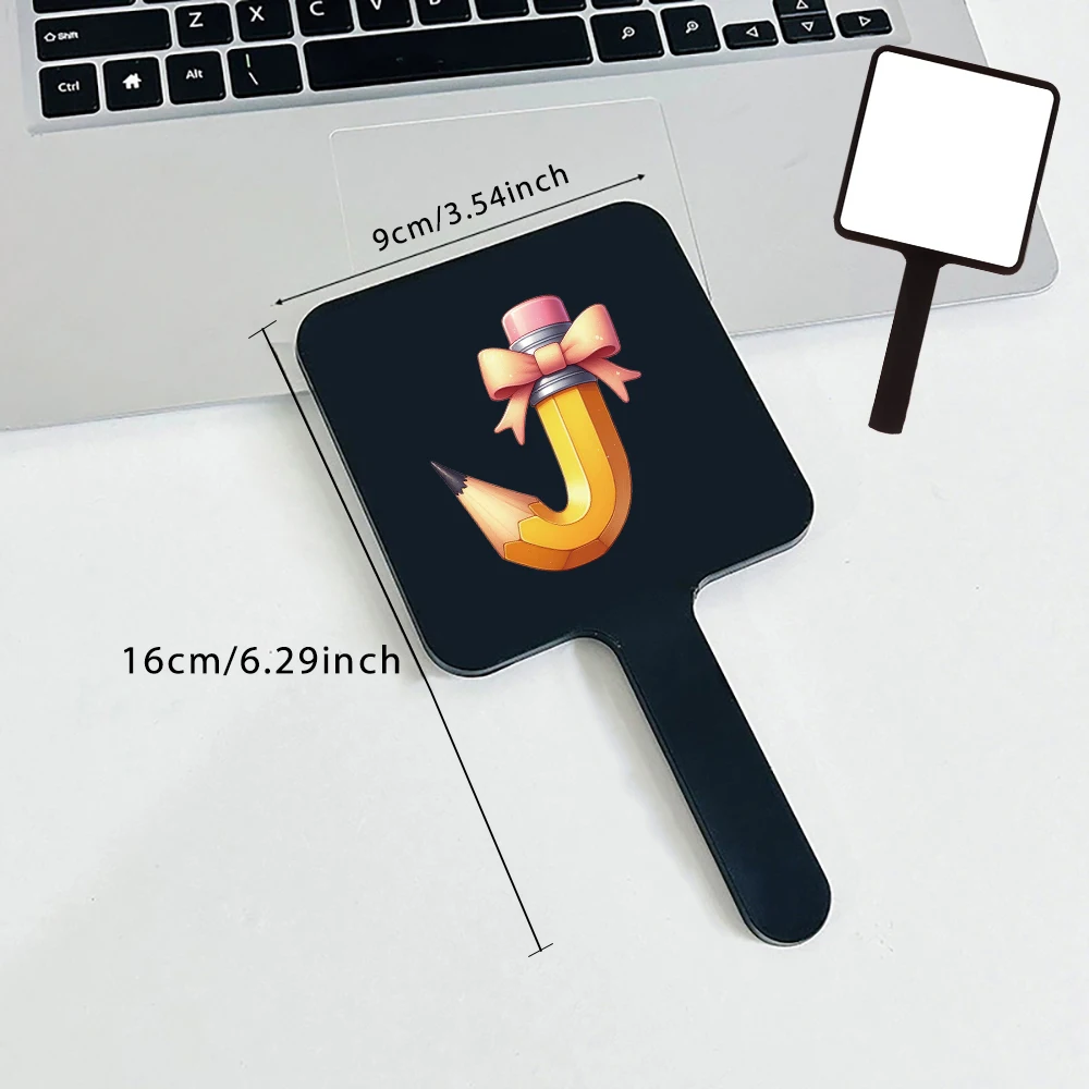 Square Waterproof Makeup Mirror Lightweight Beauty Tools Suitable for Women Pencil Initial Name 26 Letters Pattern
