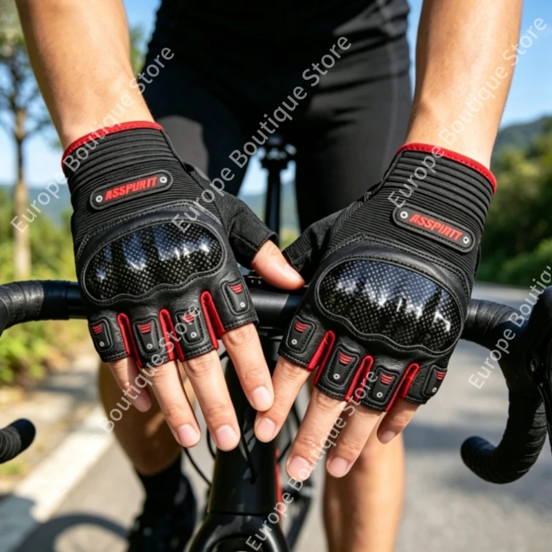 Motorcycle Gear Sleeve - ถุงมือมอเตอร์ไซค์แบบเปิดนิ้วครึ่งสำหรับฤดูร้อนปี 2026 ทำจากหนังแพะแท้ ป้องกันด้วยคาร์บอนไฟเบอร์ ป้องกันการตก อุปกรณ์ขี่มอเตอร์ไซค์แบบเปิดนิ้ว