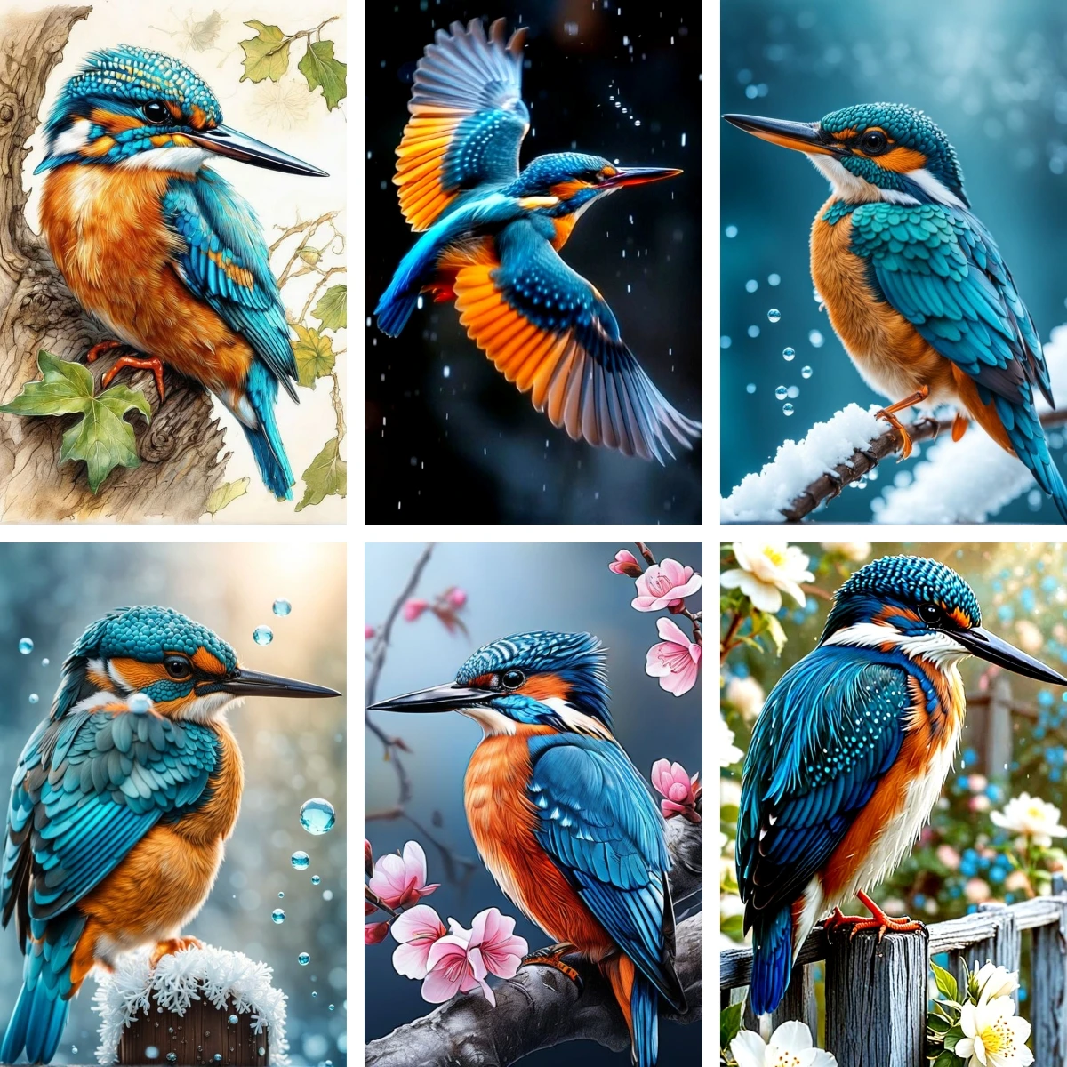 

Diamond Painting Cute Kingfisher Bird Sitting On Pink Blossom Tree Branch Picture Cross Stitch Diamond Mosaic Home Decor