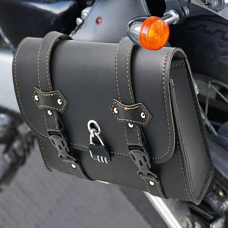 Handlebar Bag Motorcycle Retro Motorcycle Saddle Bag PU Leather Water-resistant Motorcycle Fork Bag With 2 Straps Barrel Bag For