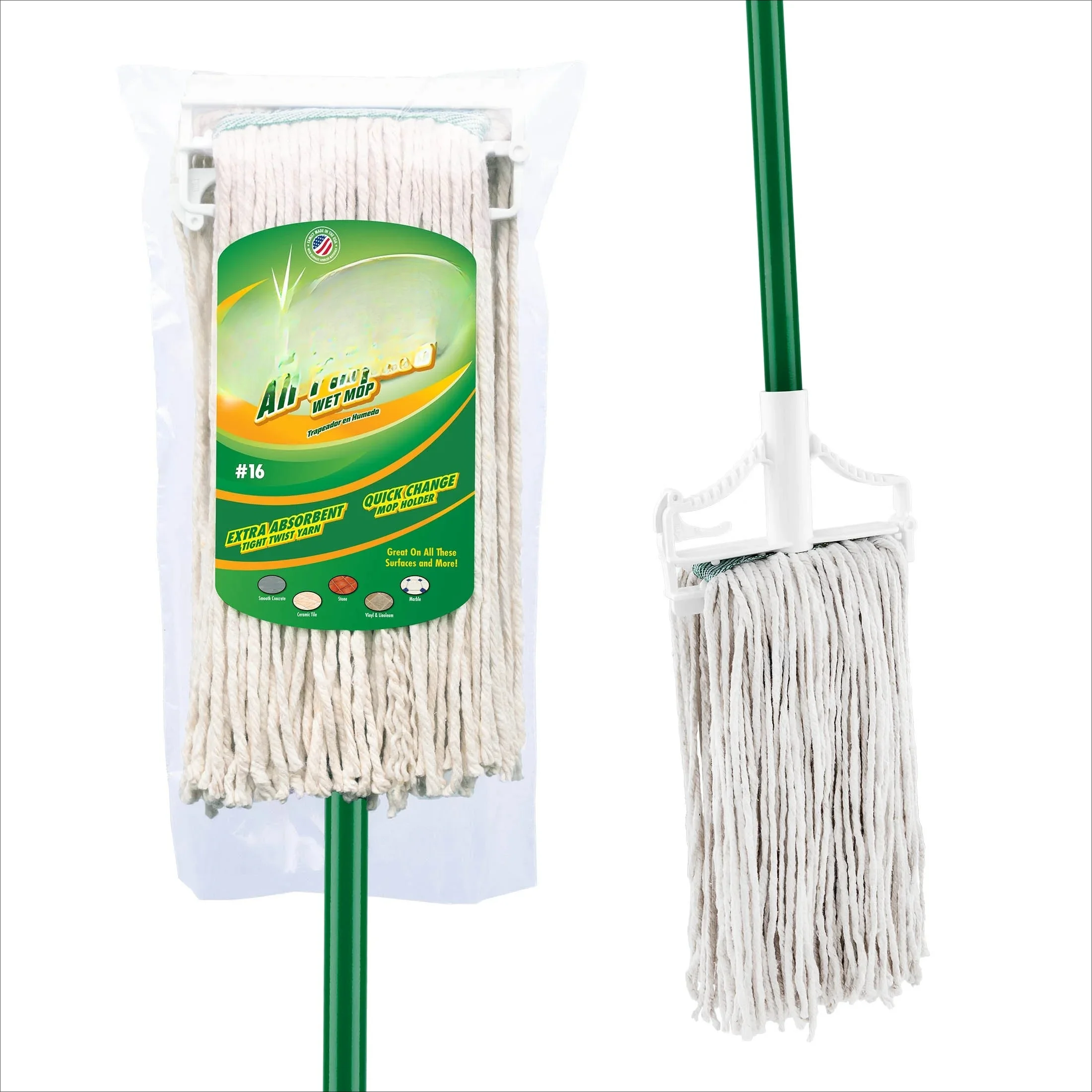 

Cotton Blend Wet Mop, Versatile & Economical Cleaner for Hard Floors, Garages & Large Areas.