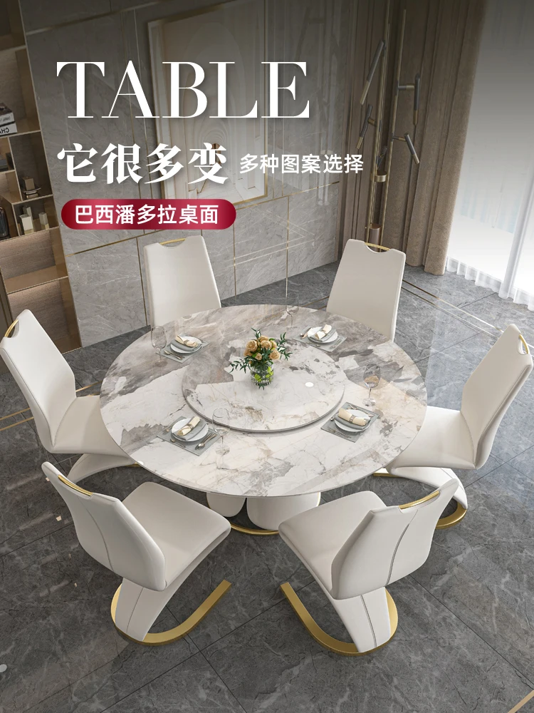 Bright slate dining table home modern minimalist light luxury high-end variable round table small apartment round dining table a