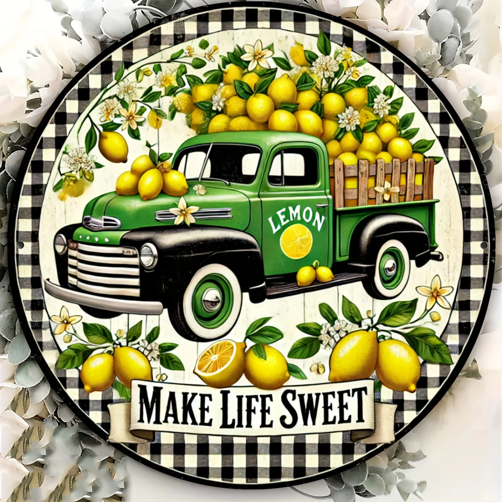 Retro Country Style Lemon Truck 2D  Wooden Discs Wall Art Decor Creative DIY-Friendly Furniture Hanging Ornaments Living Room