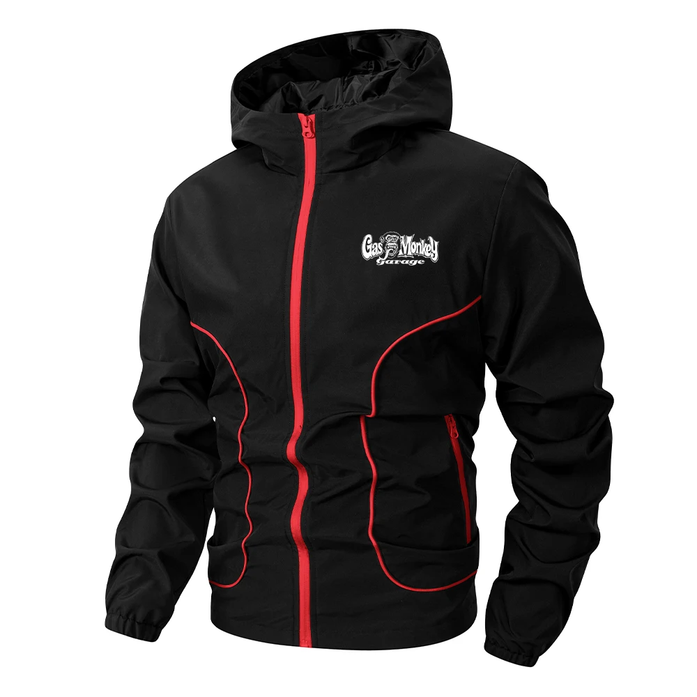 Men's Trendy Monkey Print Hooded Jacket Windproof Outerwear With Zippered Pockets For Outdoor Activities Commut And Sports Wear