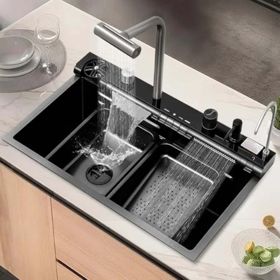 30in قطرة في حوض المطبخ Undermount وعاء واحد الفولاذ المقاوم للصدأ أحواض المطبخ الذكية الحديثة مع لوح التقطيع 4 في 1 سحب للخارج