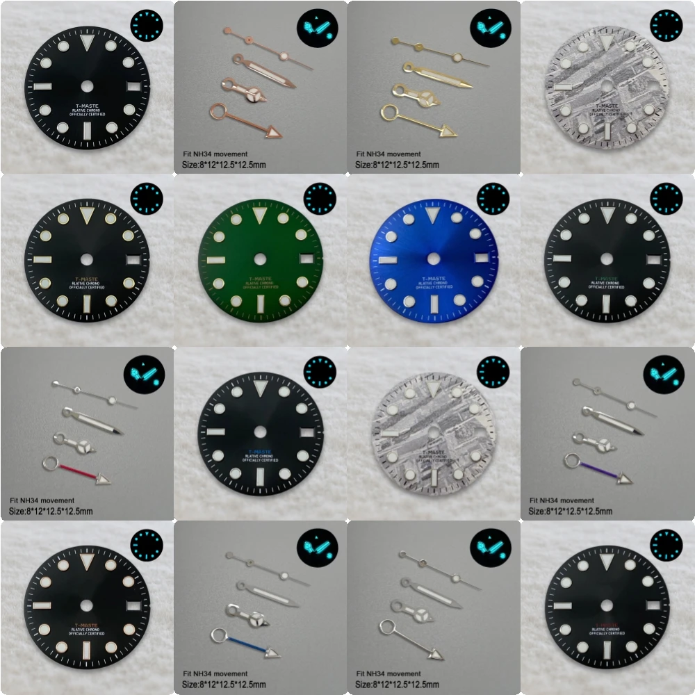 28.5mm S Logo NH34 Meteorite GMT Dial Fit NH34 Movement ice Blue Luminous High Quality Watch Modification Accessories tools