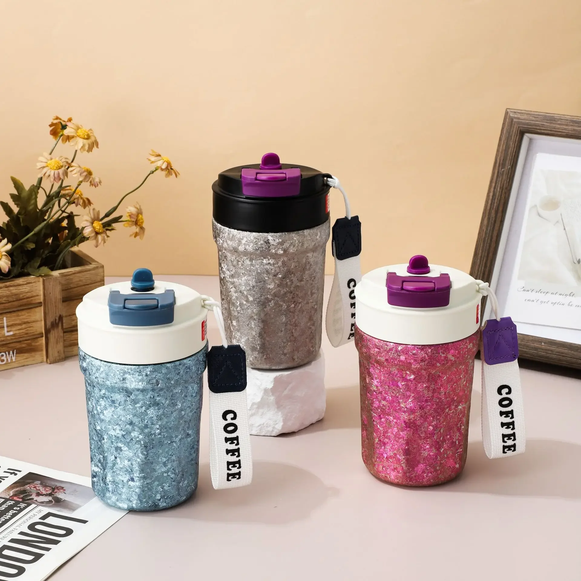 400ml Pure Titanium Coffee Cup With Rope,High-temperature Crystallization Thermos Cup,Gift Vacuum Flasks,Portable Water Bottle