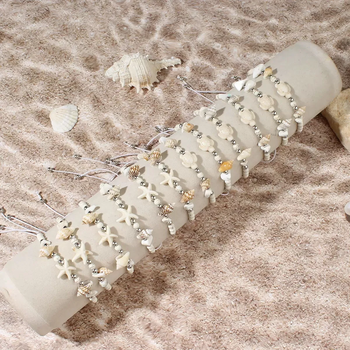 12 قطعة رائجة البيع الأبيض الفيروز البحر السلاحف شل الخرز سوار الصيف الشاطئ نمط الرجال النساء الصداقة سوار البدلة