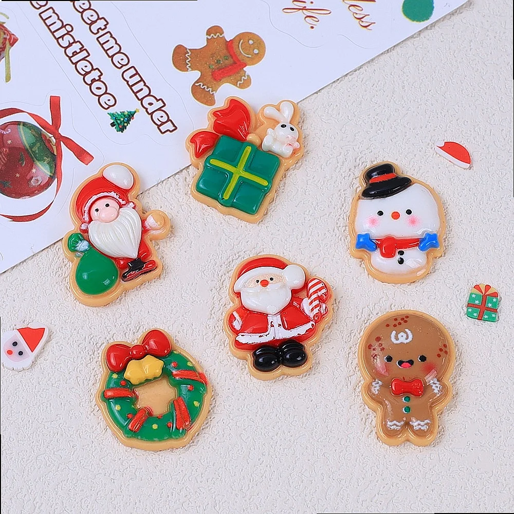 100pcs Cute Flatback Mini Christmas Snowman Santa Resin Cabochon DIY Accessories for Hairpin Keychain Scrapbook Decor