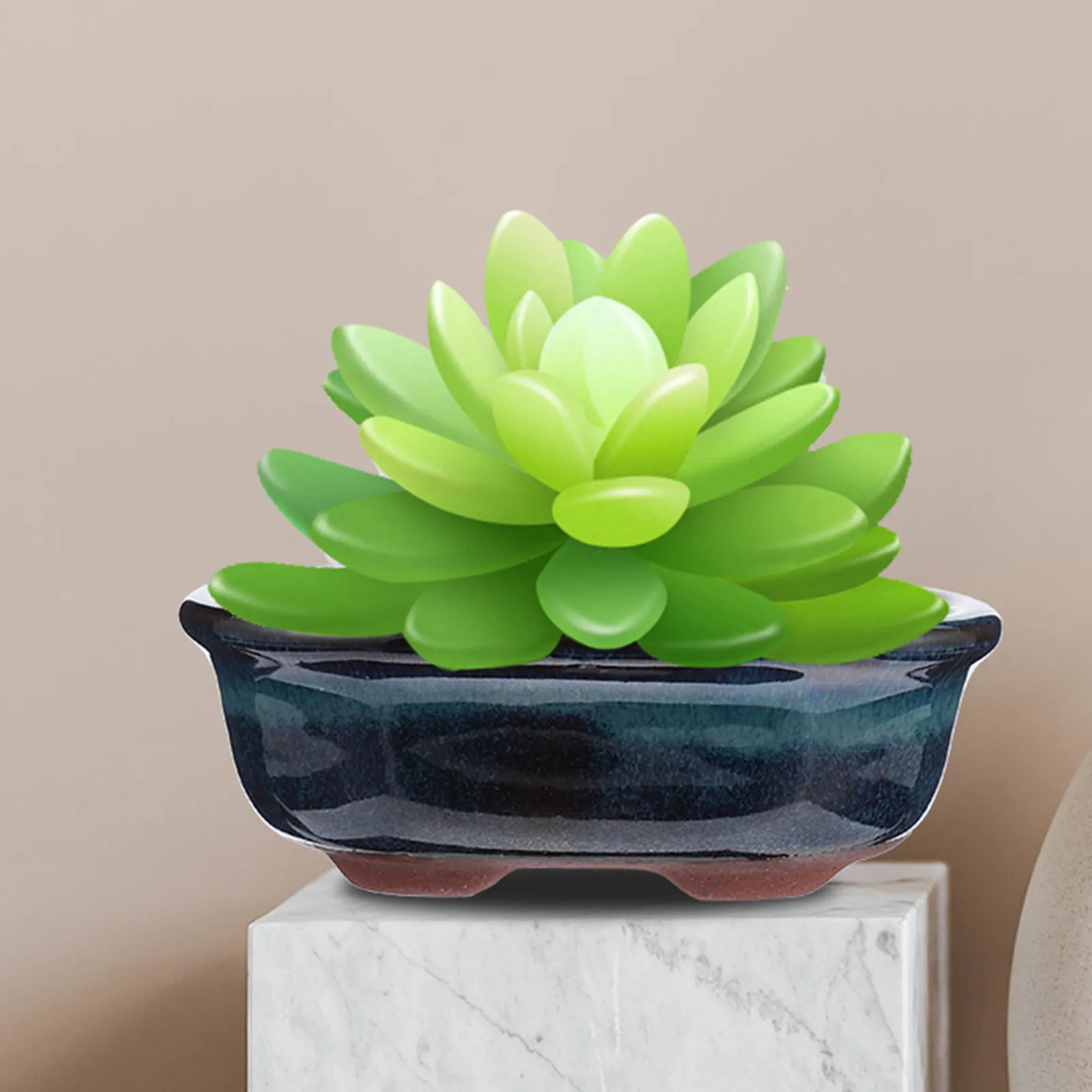 2Pcs High Quality Ceramic Planter Glazed Flowerpot Chinese Style Succulent Planter Desktop Table Ornament Home Office Indoor