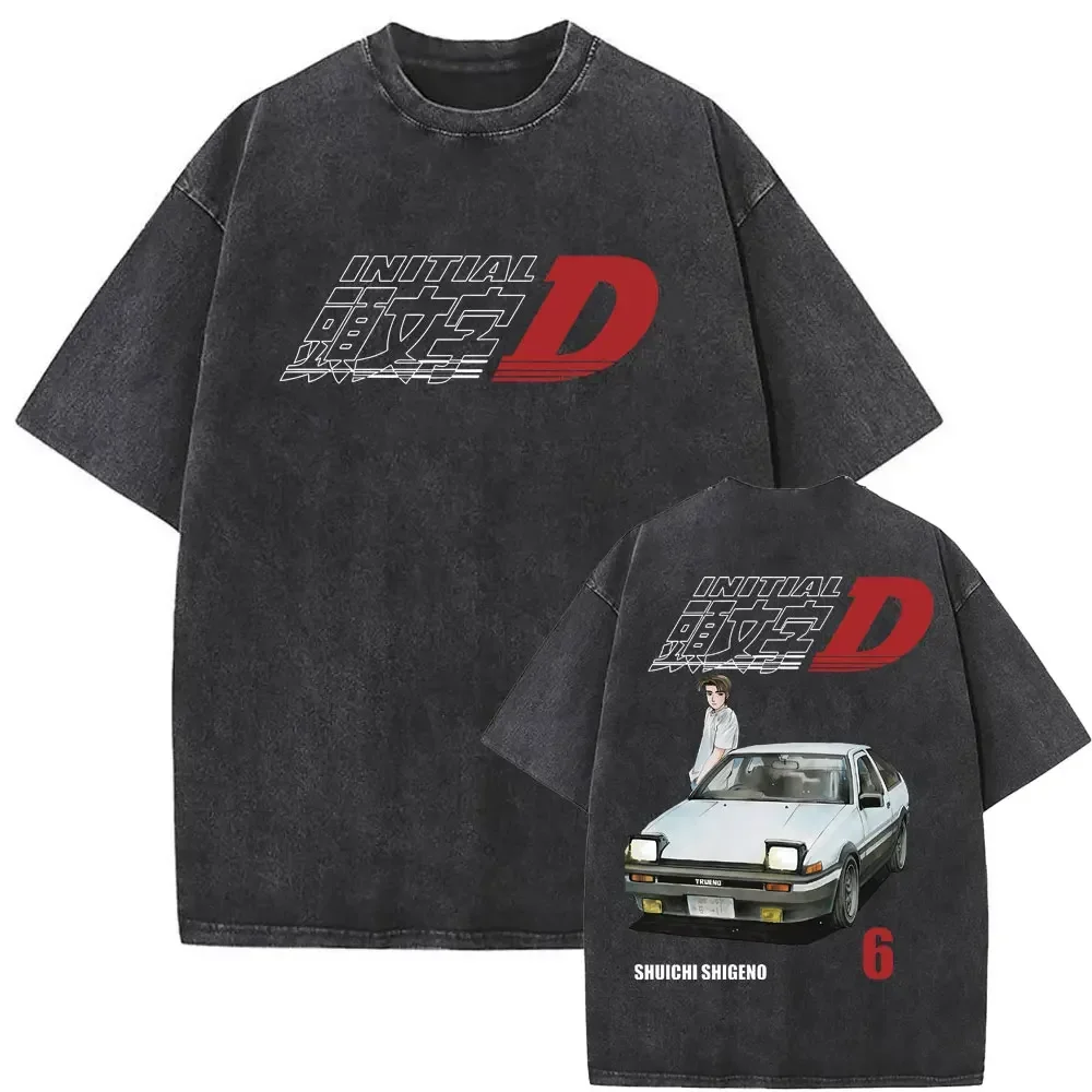 Washed Vintage Men Women Anime Initial D Fujiwara Takumi Graphic Print T-shirts Men's Manga Casual Tshirt Male Oversized T Shirt