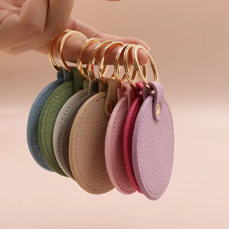 

Round Lichee Pattern Csutom Logo PU Leather Keychain Personalize Name Room Number Car Bag Keyring Laser Engrave Circle Key Chain