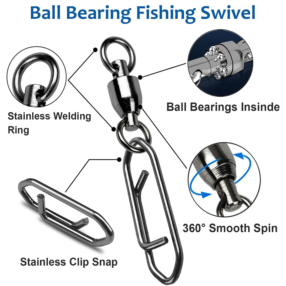 10Pcs Fishing Bearing Rotary Connector 0#-5# Silver Strong 360 ° Fishing Bait Quick Pin Connection Ring Fishing Gear Accessories