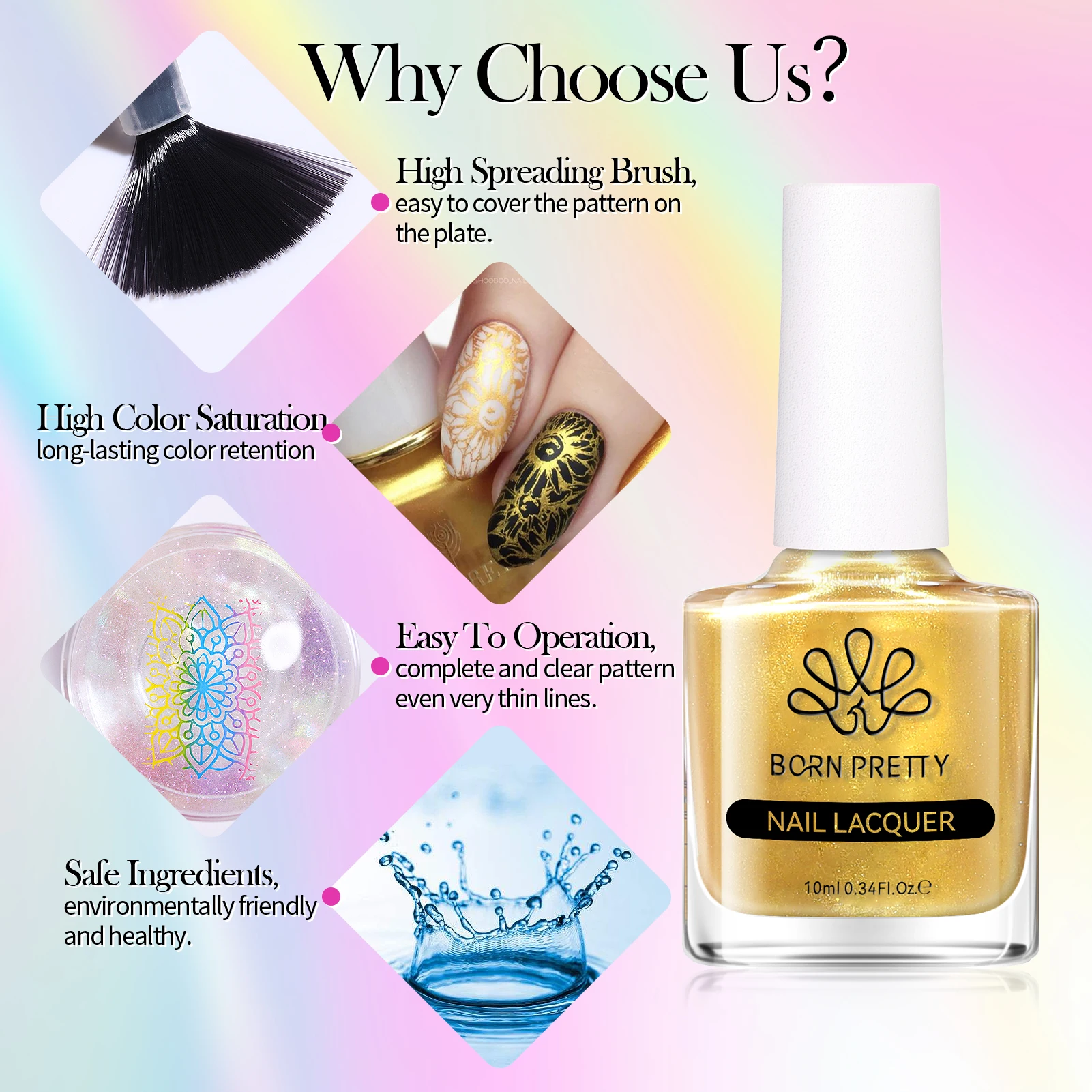 BORN PRETTY 4/6/8pcs Black White Nail Stamping Polish Varnish Set Kits Gold Silver for Nail Art Plates Stamp Oil Stamping Series