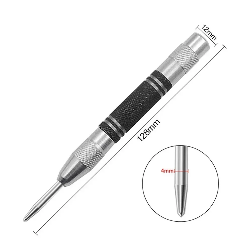 Useful Tools Center Punch Automatic 4mm Black High Carbon Steel Automatic Center Punch Marker Press Dent Drill