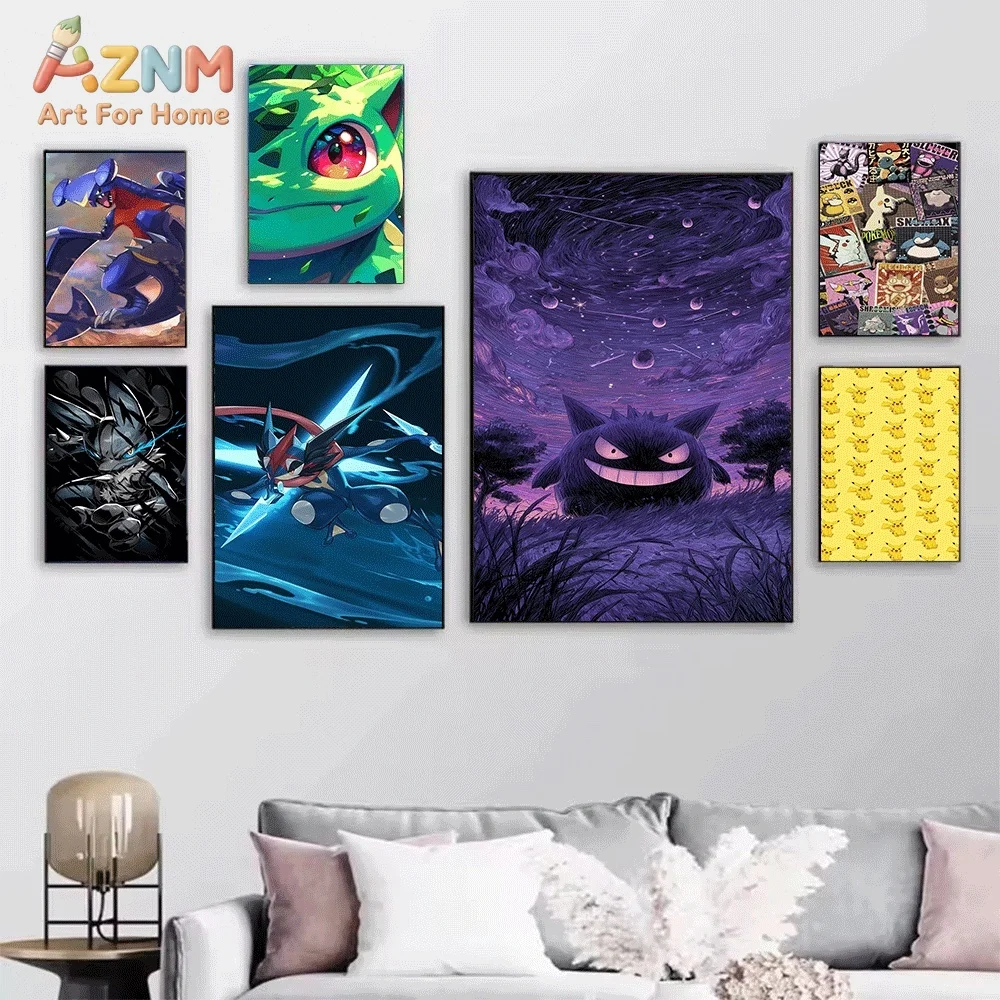 Anime Pokemon Blastoise Ocean Splash Canvas Wall Art, Powerful Water‑type Pocket Monster Cartoon Frameless Canvas Painting for