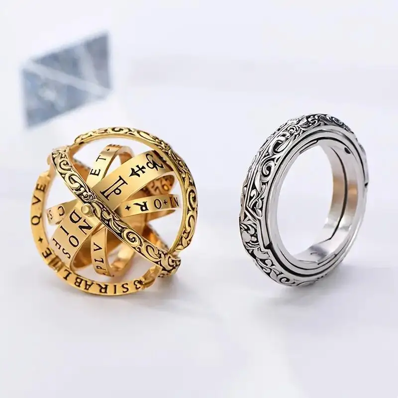 DOREMI Vintage Punk Individualized Cosmic Rings Astronomical Sphere Rotation Deformation Universe Globe Fashion Ring