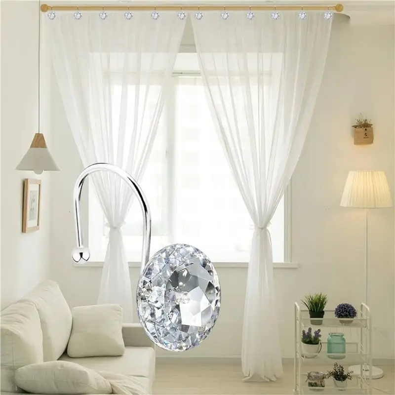 N04R 36PCS Shower Curtain Hooks Rings For Bathroom,Acrylic Decorative Rhinestones Shower Curtain Rings Hangers